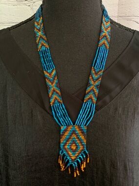 Turquoise & Amber Beaded Gerdan Statement Necklace